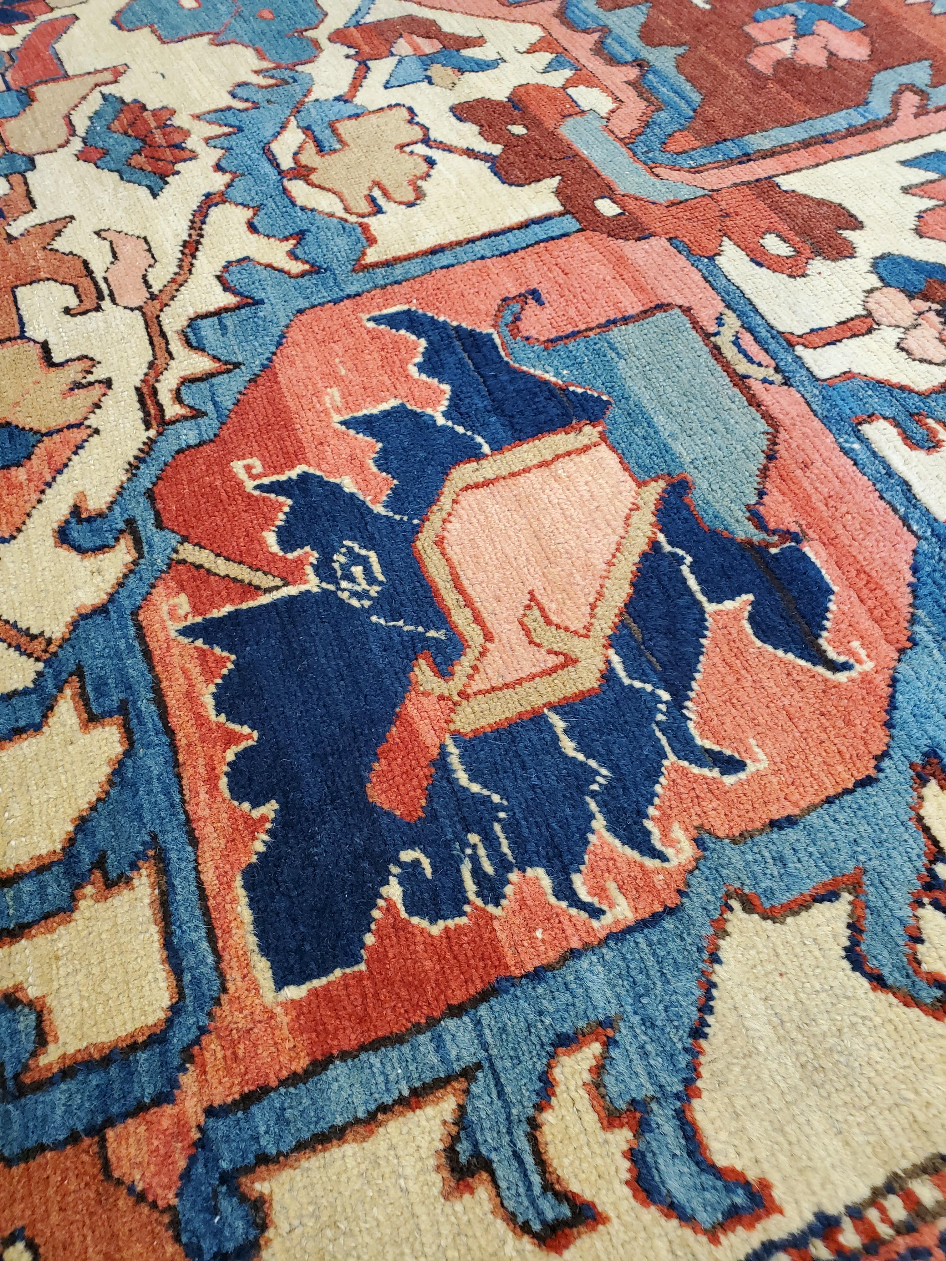 Antique Persian Serapi Carpet, Handmade Wool Oriental Rug Ivory, Rust For Sale 8