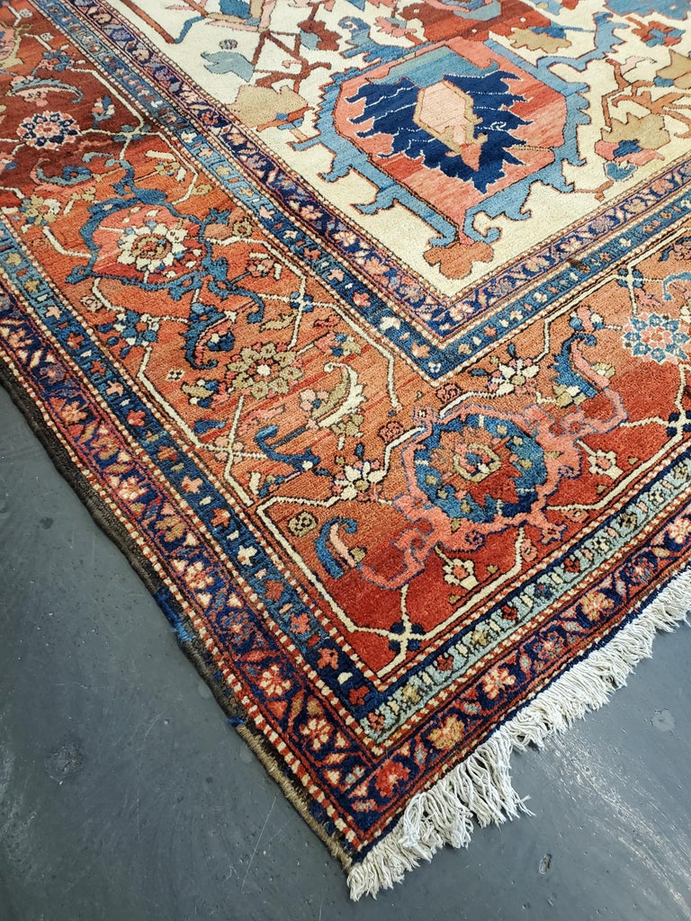 Antique Persian Serapi Carpet, Handmade Wool Oriental Rug Ivory, Rust ...