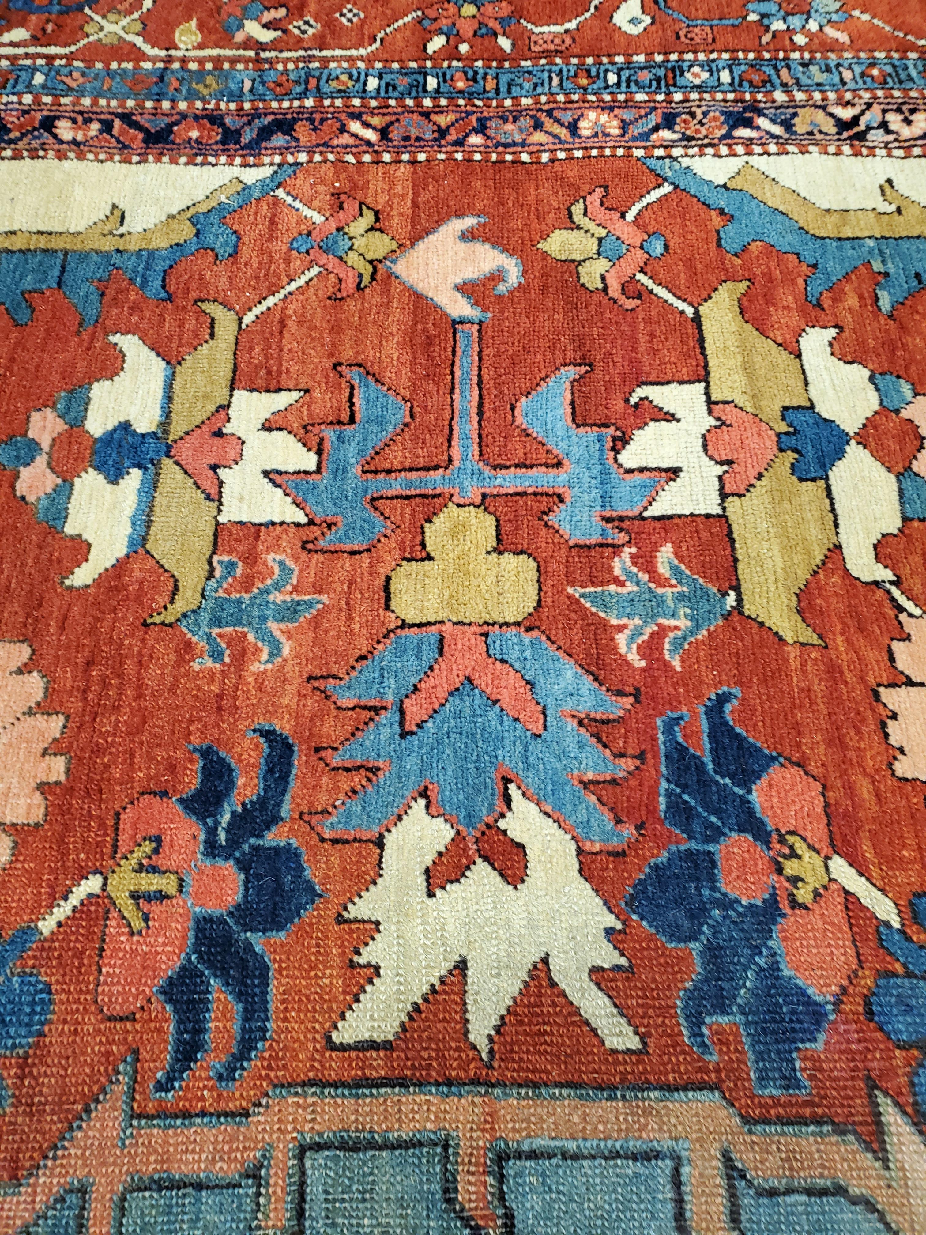 Antique Persian Serapi Carpet, Handmade Wool Oriental Rug Ivory, Rust For Sale 3