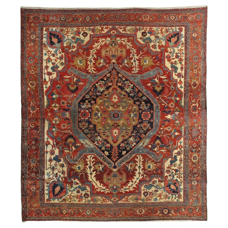 Antique Persian Serapi Carpet, Handmade Wool Oriental Rug Ivory, Rust