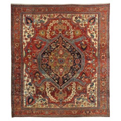 Antique Persian Serapi Carpet, Handmade Wool Oriental Rug Ivory, Rust