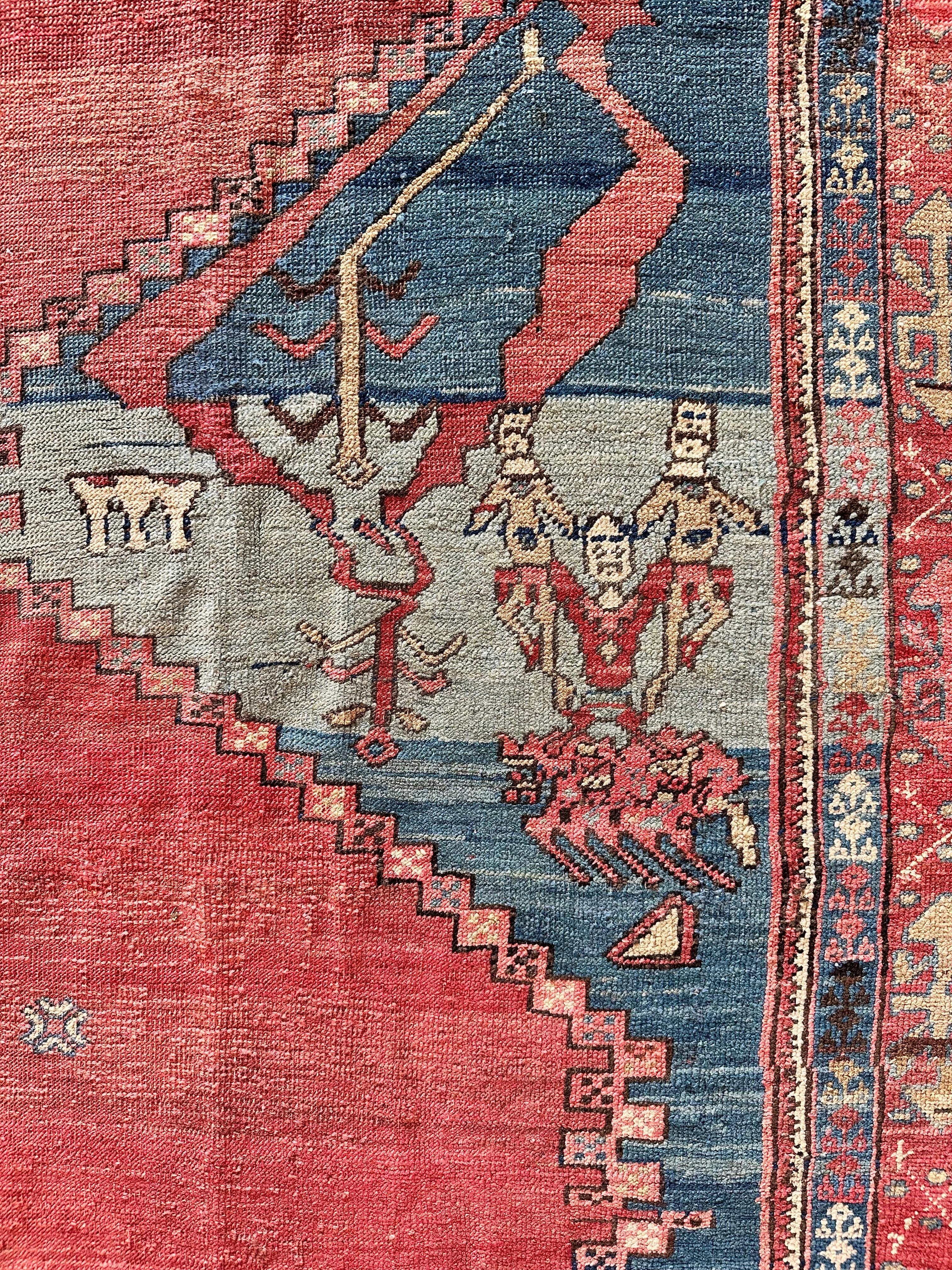 Tapis persan Serapi ancien, tapis oriental en laine fait à la main, ivoire rouille clair bleu clair en vente 8