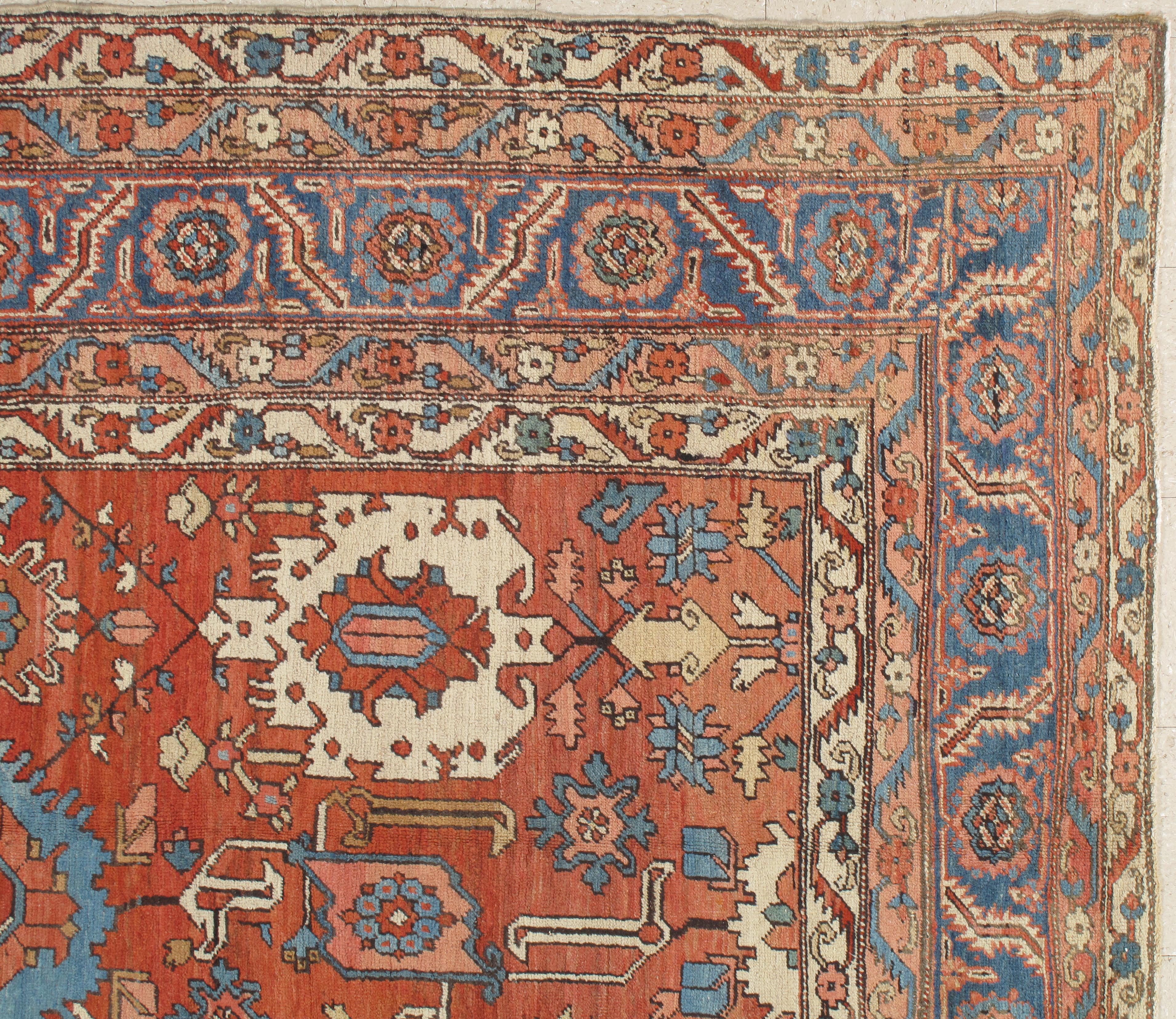 Antique Serapi carpets are one of the most sought after rugs particularly in America and England for many years. Antique Serapi rugs are a major draw particularly in big city America. Serapi carpets were woven on the level of small workshop with