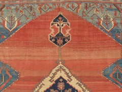 Antique Persian Serapi Carpet, Handmade Wool Oriental Rug, Ivory Rust Light Blue