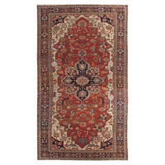Antiker persischer Serapi-Teppich, handgefertigter orientalischer Wollteppich Elfenbein, Rost Hellblau