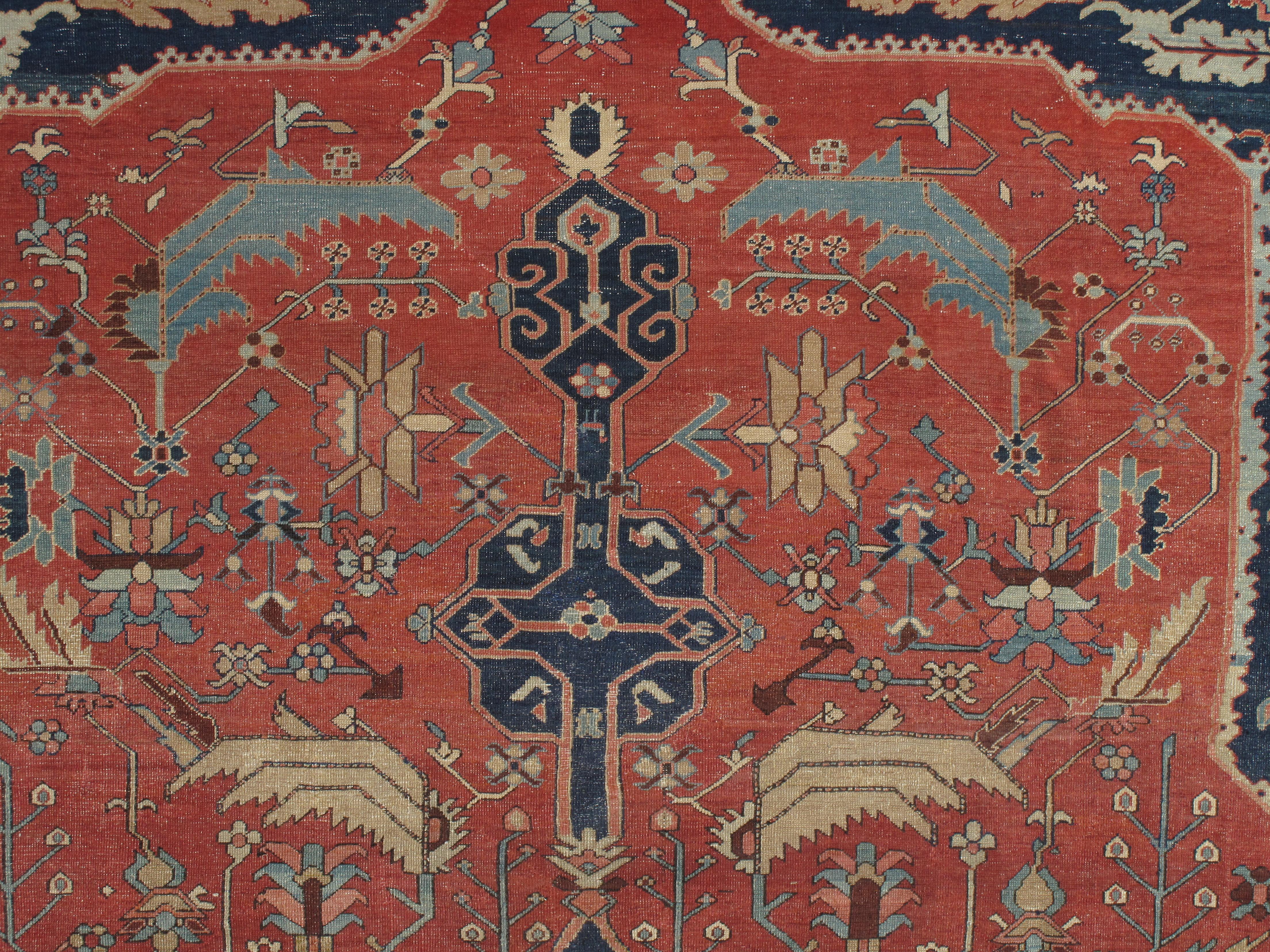 Antique Serapi carpets are one of the most sought after rugs particularly in America and England for many years. Antique Serapi rugs are a major draw particularly in big city America. Serapi carpets were woven on the level of small workshop with