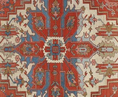 Antigua Alfombra Persa Serapi, Alfombra oriental de lana hecha a mano, óxido, marfil, azul iluminado