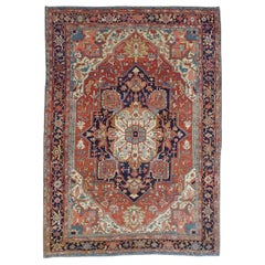 Antique Persian Serapi, Geometric Design, Rust
Navy, Room Size, Wool, 1900 Antique Persian Serapi, Geometric Design, Rust
Navy, Room Size, Wool, 1900