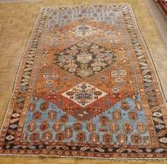 Antique Persian Serapi, Geometric Design, Rust and Navy, Wool, 1890