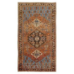 Antique Persian Serapi, Geometric Design, Rust and Navy, Wool, 1890