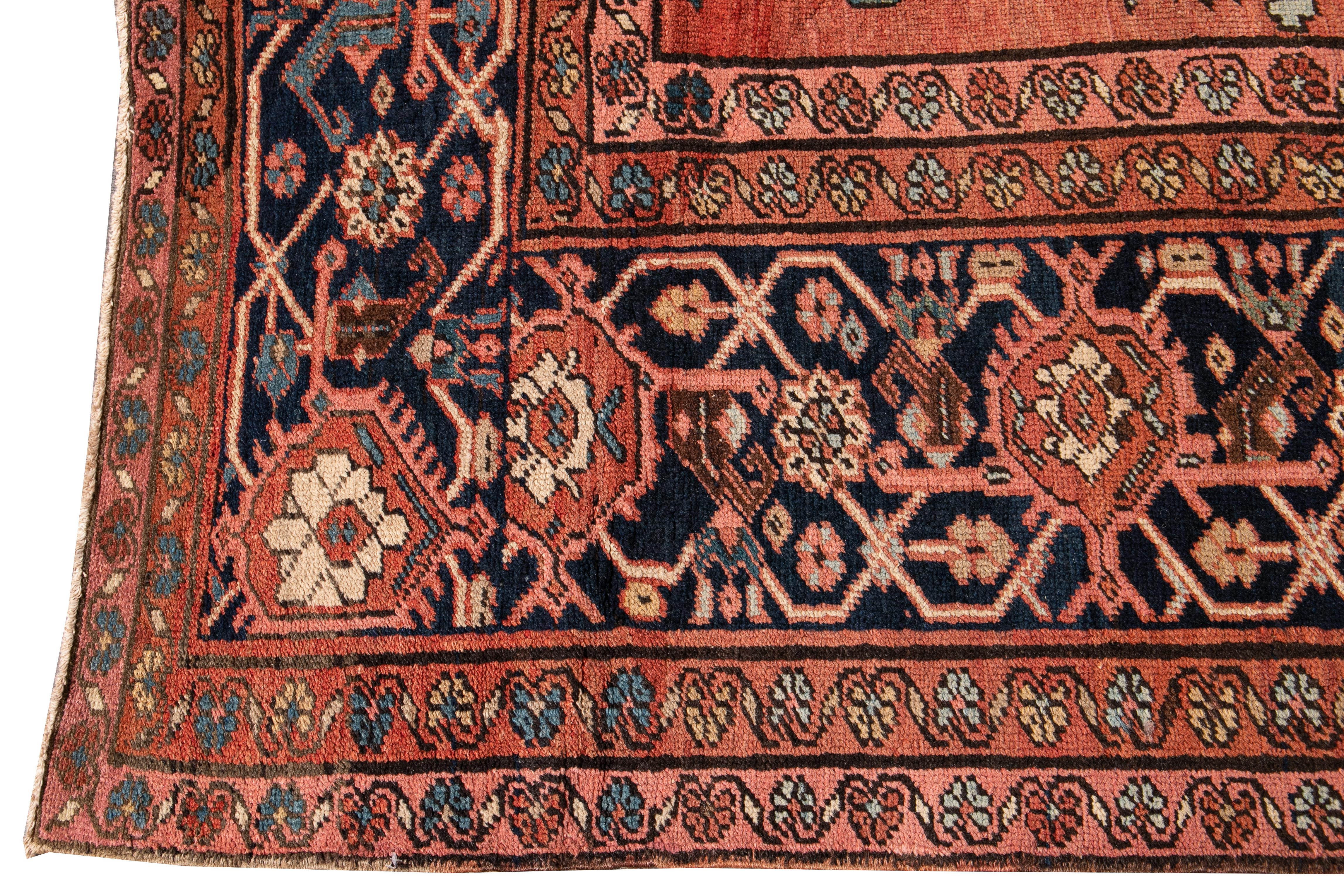 Hand-Knotted Antique Persian Serapi Handmade Colorful Wool Rug For Sale