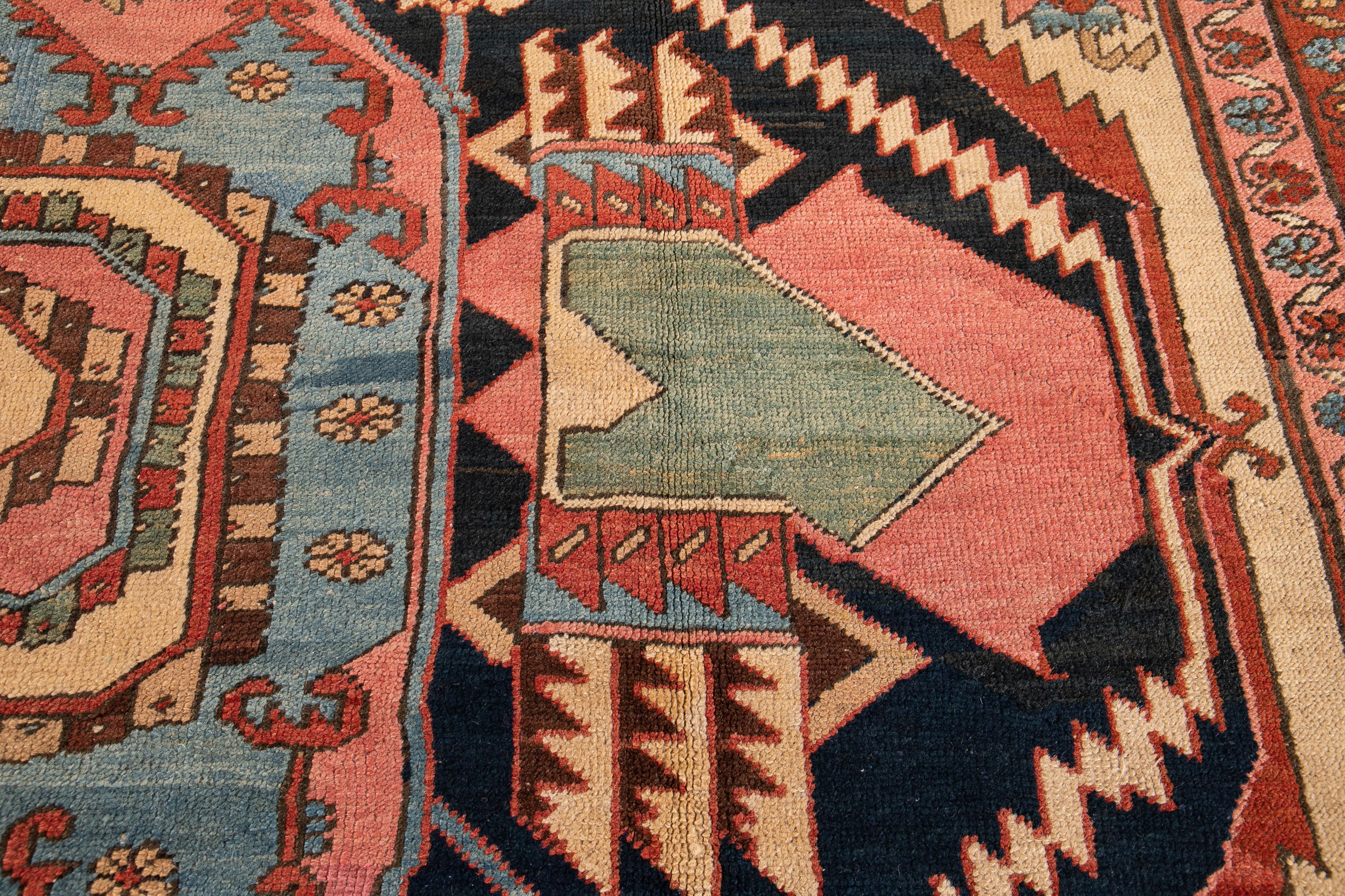 Antique Persian Serapi Handmade Colorful Wool Rug For Sale 2