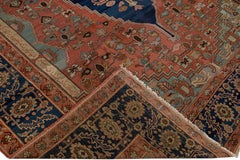 Antigua alfombra persa Serapi de lana con medallón hecha a mano