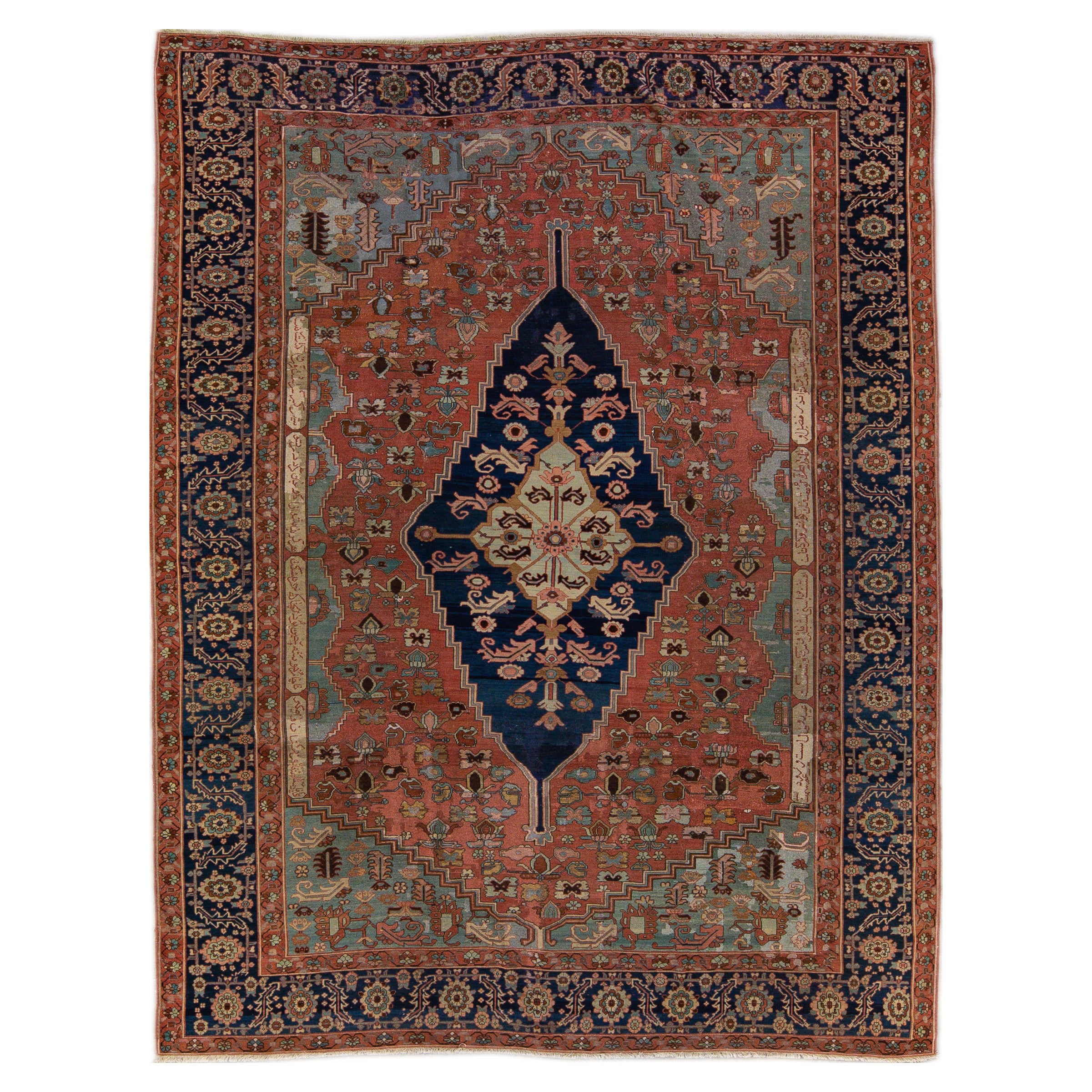 Tapis persan antique Serapi en laine à médaillons fait à la main