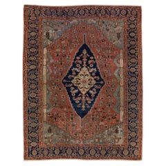 Tapis persan antique Serapi en laine à médaillons fait à la main