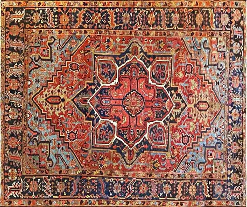 Hand-Knotted Antique Persian Serapi/Heriz c-1880