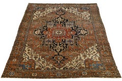 Antique Persian Serapi Heriz Hand-Knotted Wool Rug – Large Medallion Terracotta