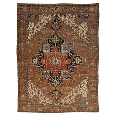 Antique Persian Serapi Heriz Hand-Knotted Wool Rug – Large Medallion Terracotta
