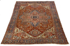 Antique Persian Serapi Heriz Rug – Terracotta Large Scale Geometric Medallion