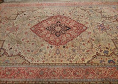 Antique Persian Serapi, Ivory, Rare Mythological Motif, Wool, Oversize 1890