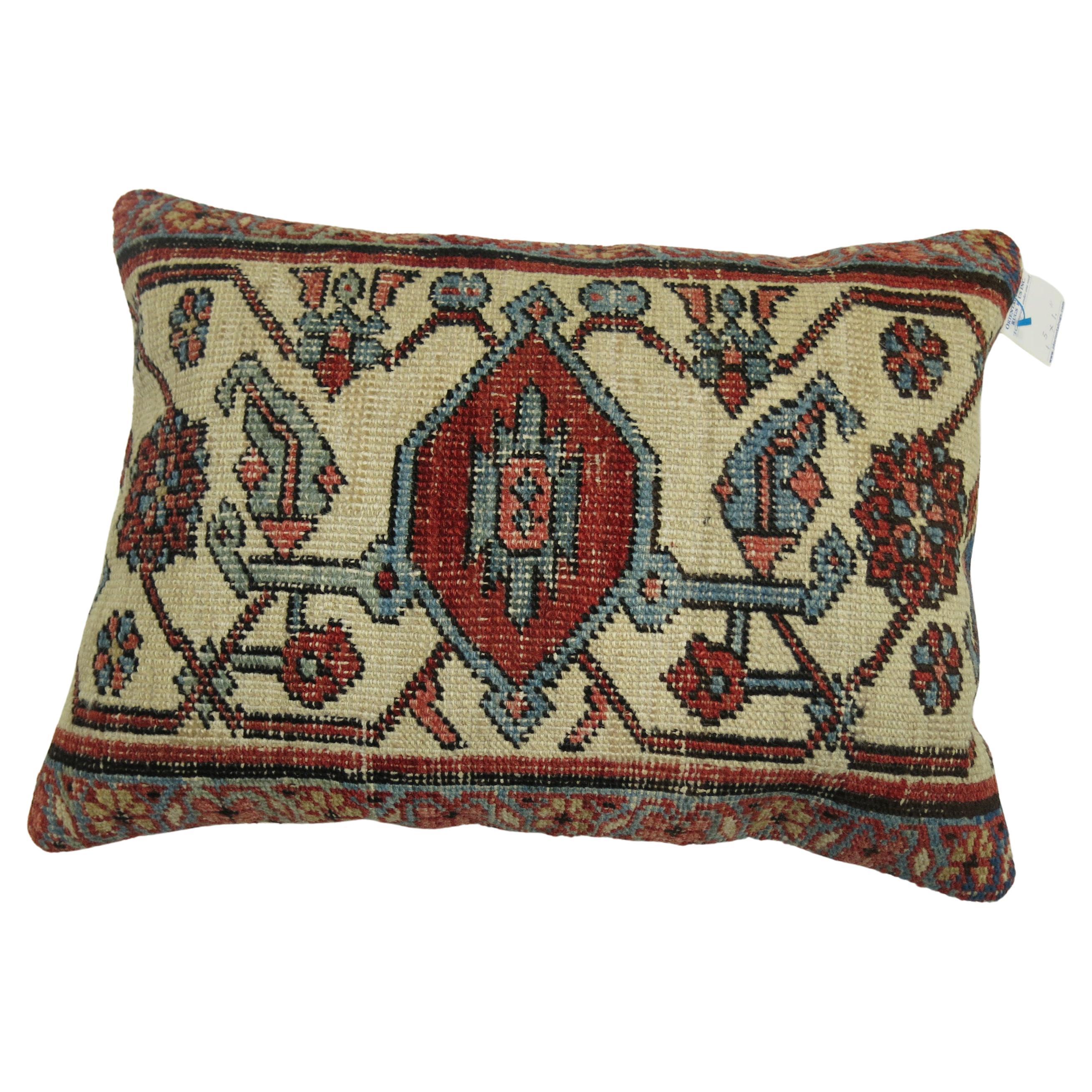 Antique Persian  Serapi Lumbar Wool Rug Pillow