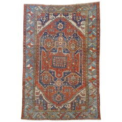 Antique Persian Serapi Old Heriz, Primitive Motif, Wool, Room Size, 1890