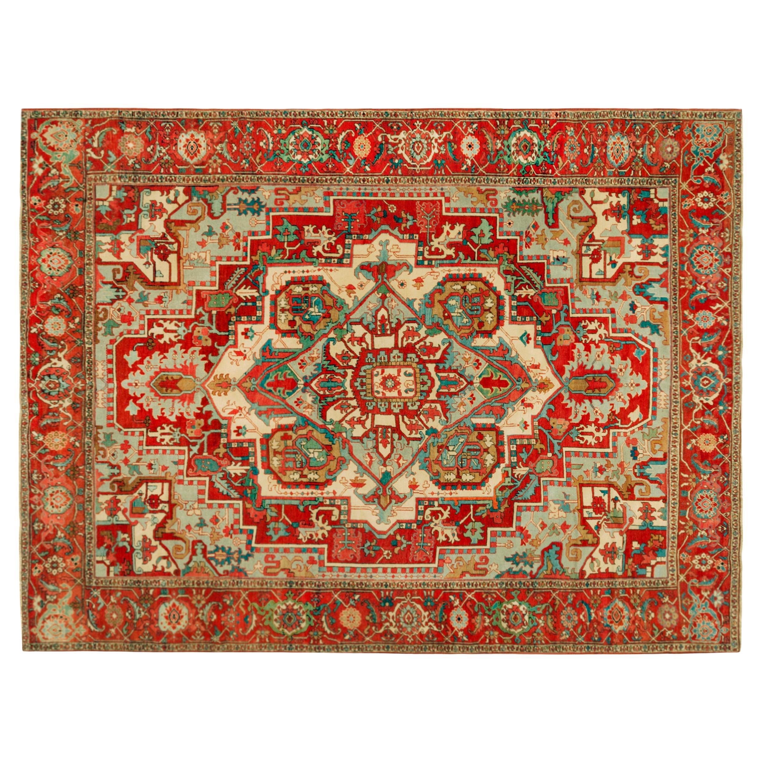 Antique Persian Serapi Oriental Carpet, in Large Size, with Central Medallion