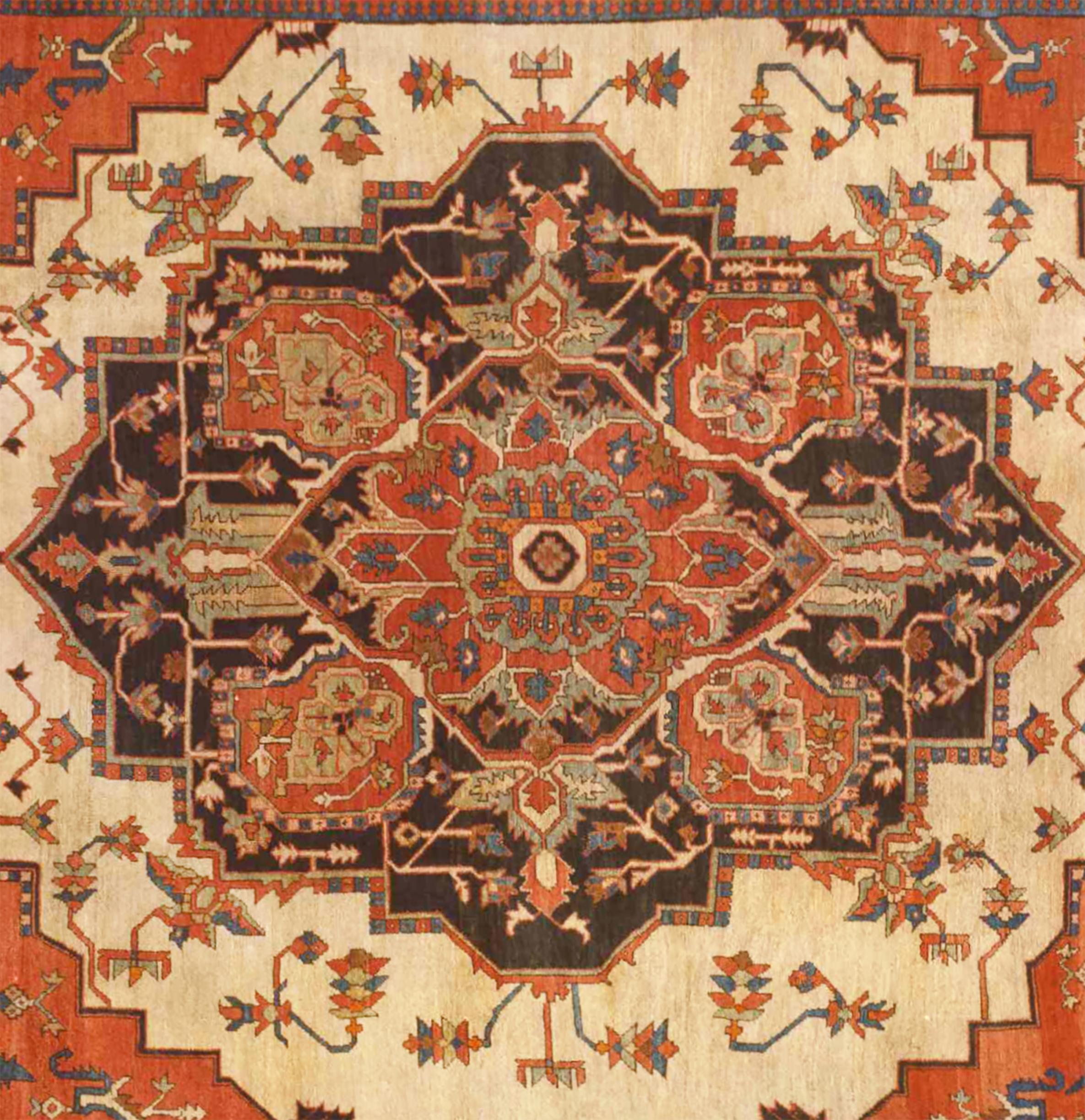 Antiker persischer Serapi- orientalischer Teppich in Zimmergröße, mit zentralem Medaillon (Handgeknüpft) im Angebot