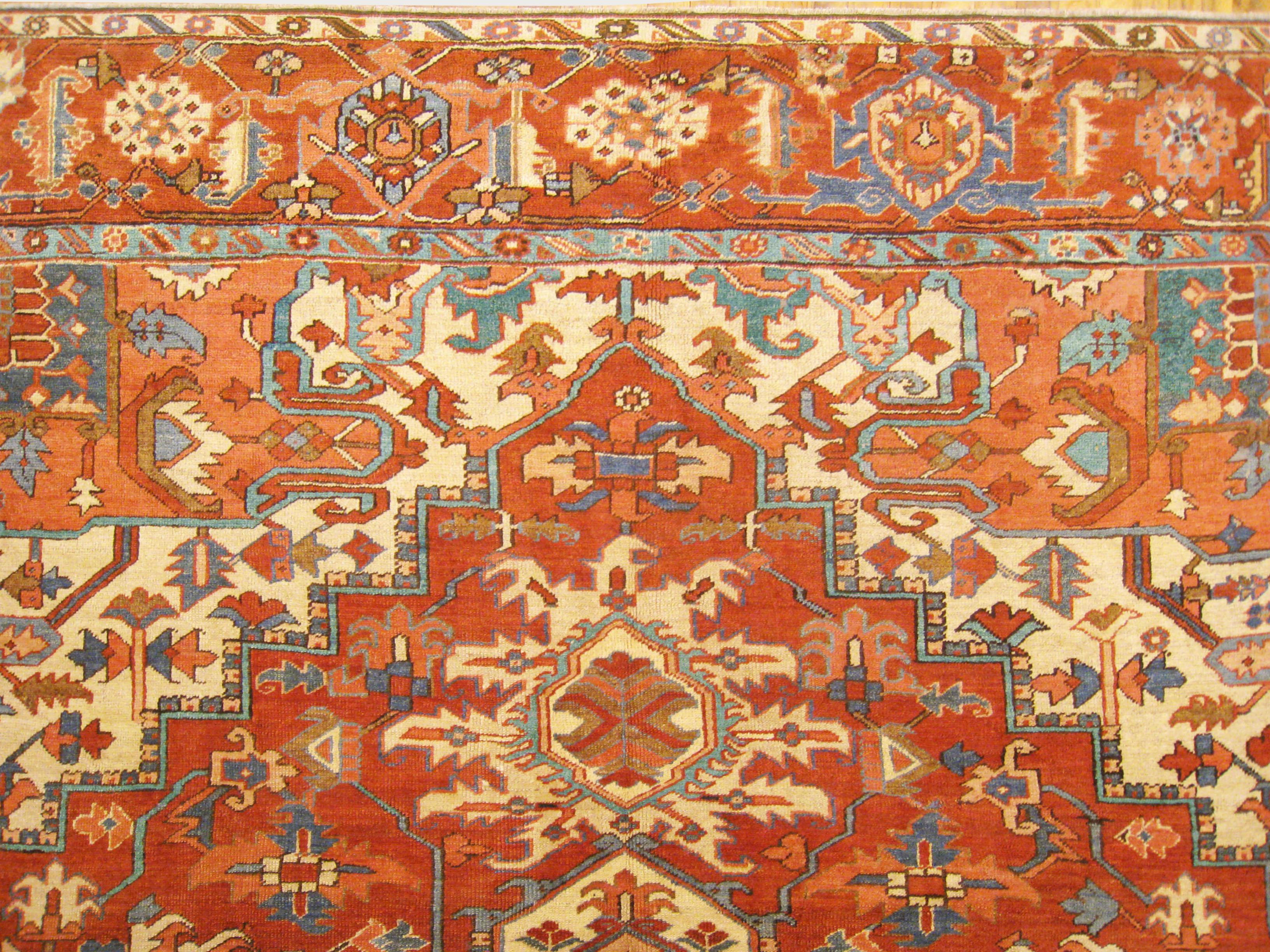 Wool Antique Persian Serapi Oriental Carpet, in Room Size, with Central Medallion For Sale