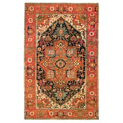 Antique Persian Serapi Oriental Carpet, in Room Size, with Central Medallion