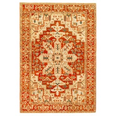 Antique Persian Serapi Oriental Carpet, in Room Size, with Central Medallion