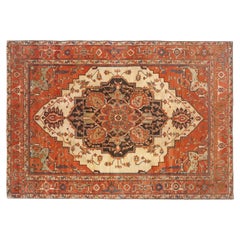 Antique Persian Serapi Oriental Carpet, in Room Size, with Central Medallion