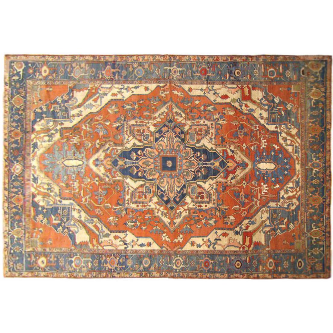 Antique Persian Serapi Oriental Carpet with Medallion and Soft Colors, Room Size For Sale