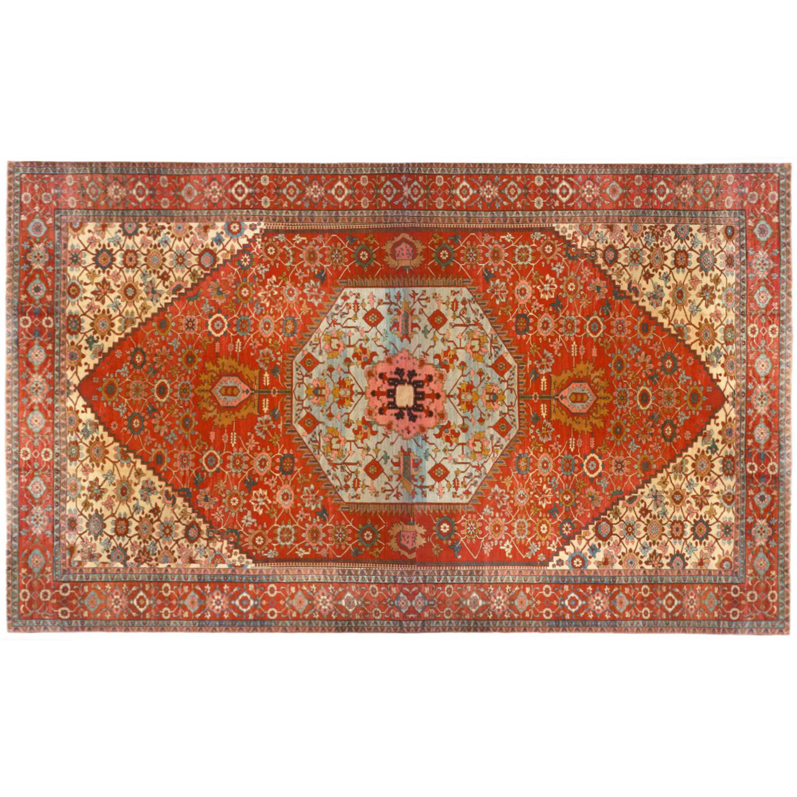Antique Persian Serapi Oriental Rug, Mansion Size, Soft Blue Center, circa 1880 For Sale