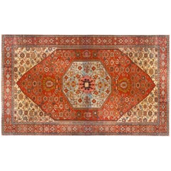 Antico tappeto orientale persiano Serapi, dimensioni della villa, centro blu morbido, circa 1880