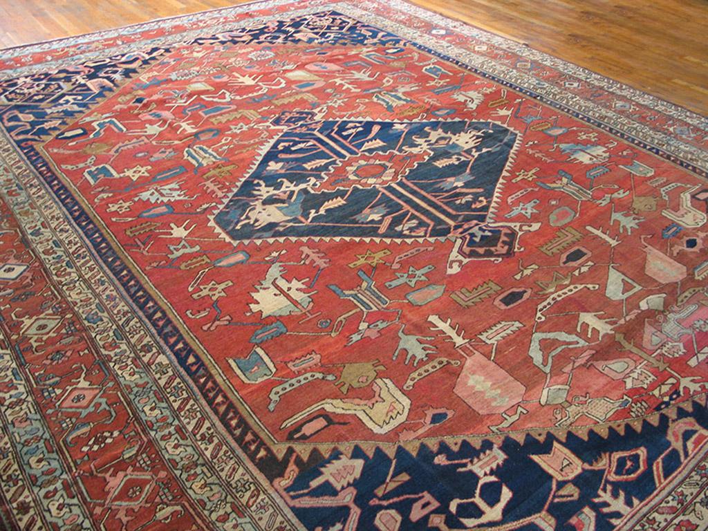 Wool Late 19th Century N.W. Persian Serapi Carpet ( 11'5