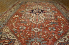 1890s Red Medallion Antique Persian Heriz Serapi Carpet 12'x18' knotted Wool Rug