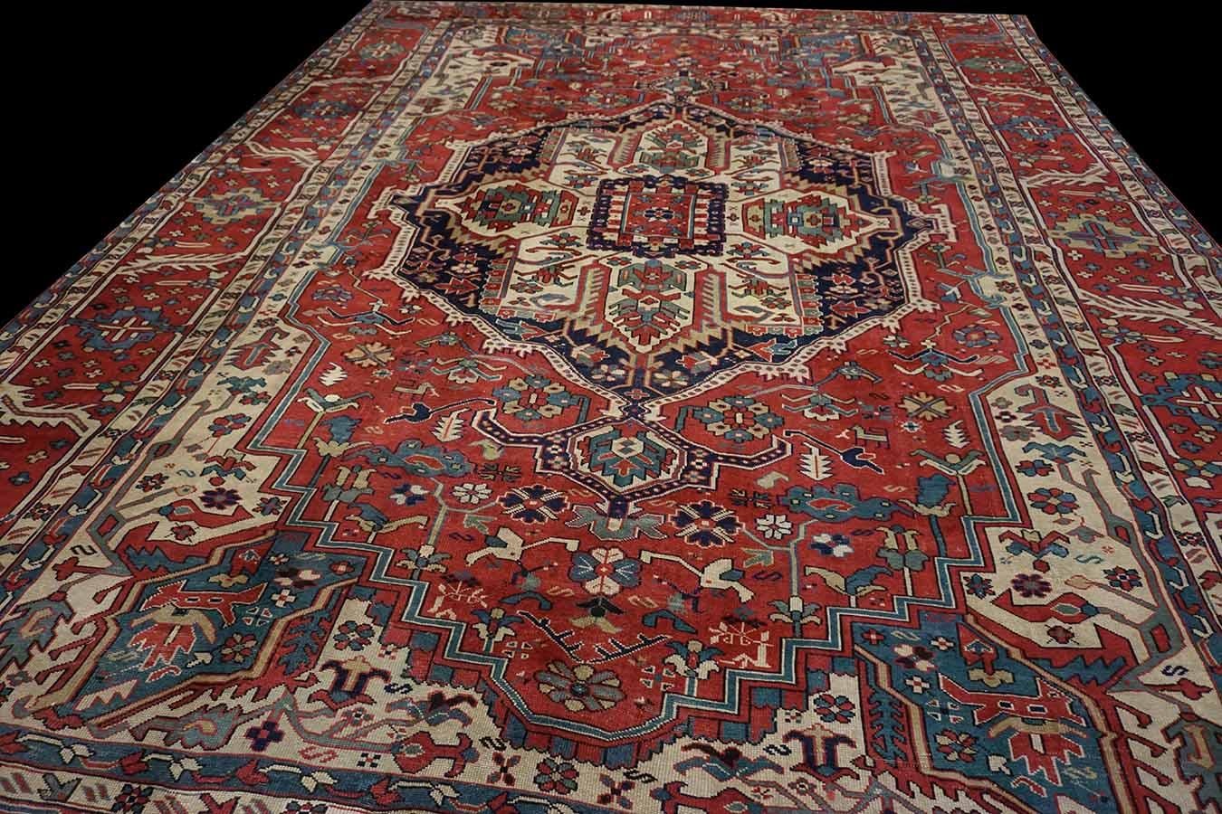 Hand-Knotted Late 19th Century Persian Serapi Carpet ( 12'3