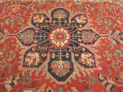 Excellent Navy Background Color with Geometric Design Antique Persian Serapi Rug