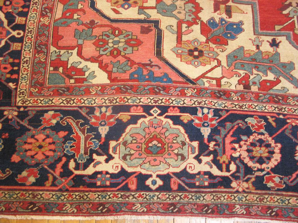 Hand-Knotted Late 19th Century N.W. Persian Serapi Carpet ( 12'6