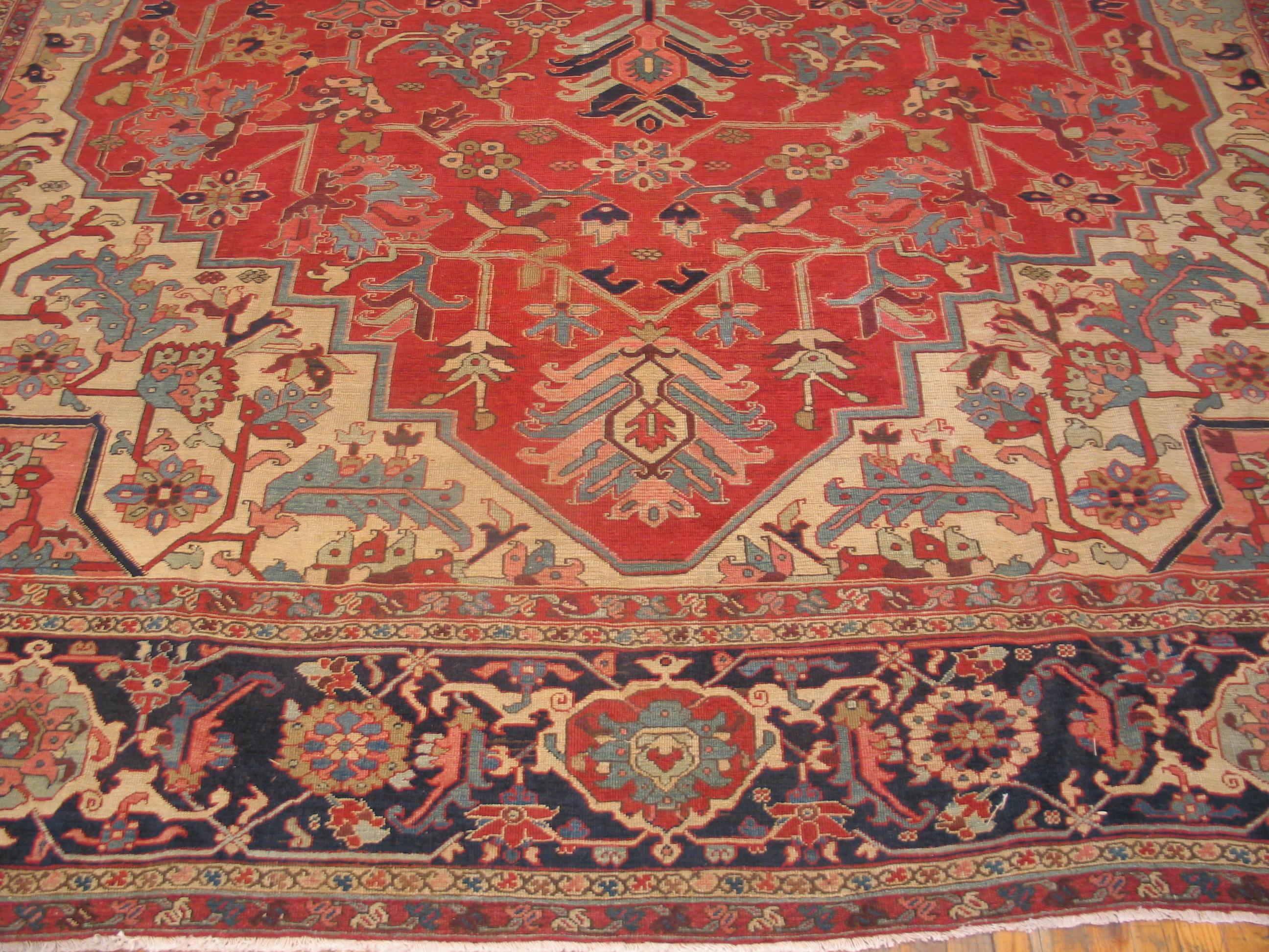 Wool Late 19th Century N.W. Persian Serapi Carpet ( 12'6