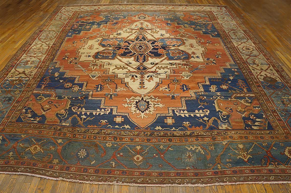 Hand-Knotted 19th Century N.W. Persian Serapi Carpet ( 12'6