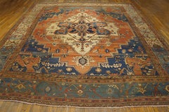 Wonderful Red and Blue Color with Geometric Design Antique Serapi Rug