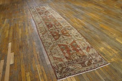 1900s Red Geometric Tribal N.W. Persian Heriz Serapi Carpet 3'2"x13'10" Wool Rug