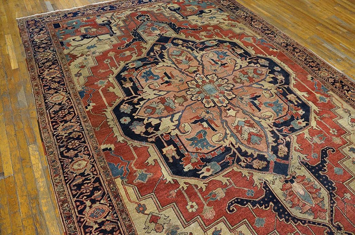 Wool 19th Century Persian Serapi Carpet ( 8'10