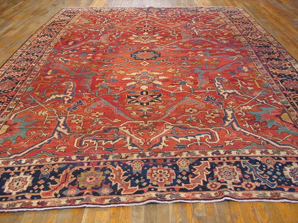 Hand-Knotted Late 19th Century N.W. Persian Serapi Carpet ( 9'6