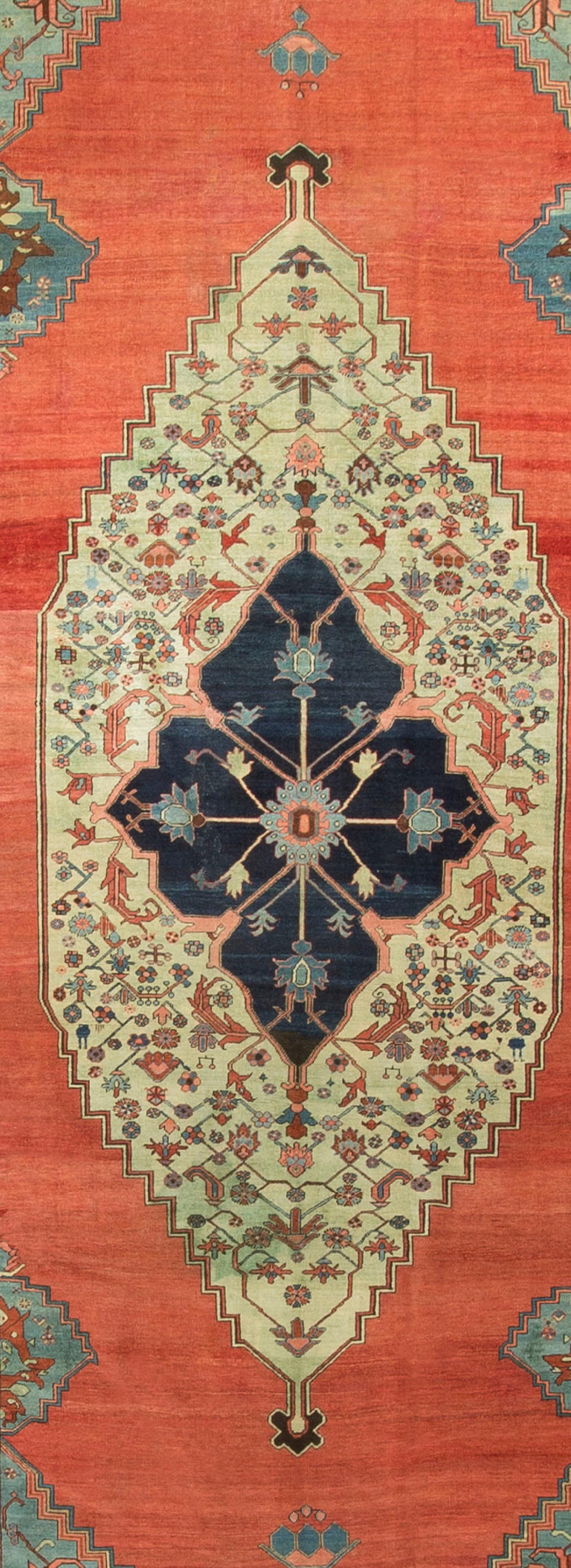 Antique Persian Serapi rug carpet, circa 1890. The unusual size of this dramatic looking Serapi adds to its overall beauty and charm and will bring a subtle combination of both power and tranquility to a room. Measures: 7'7 x 17'8.
    