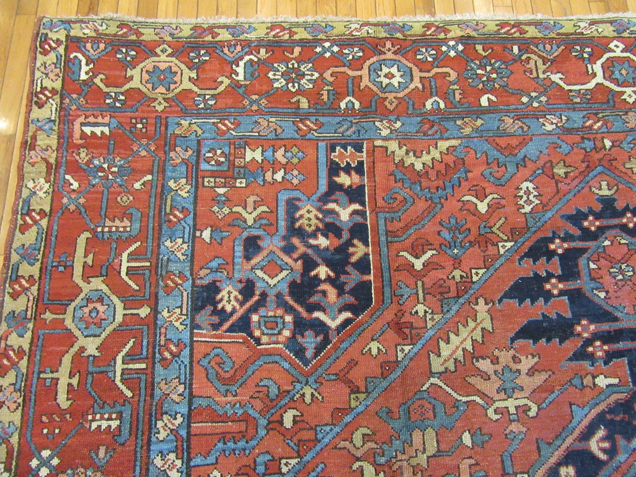 Antique Room Size Hand Knotted Wool Persian Serapi Rug For Sale 5