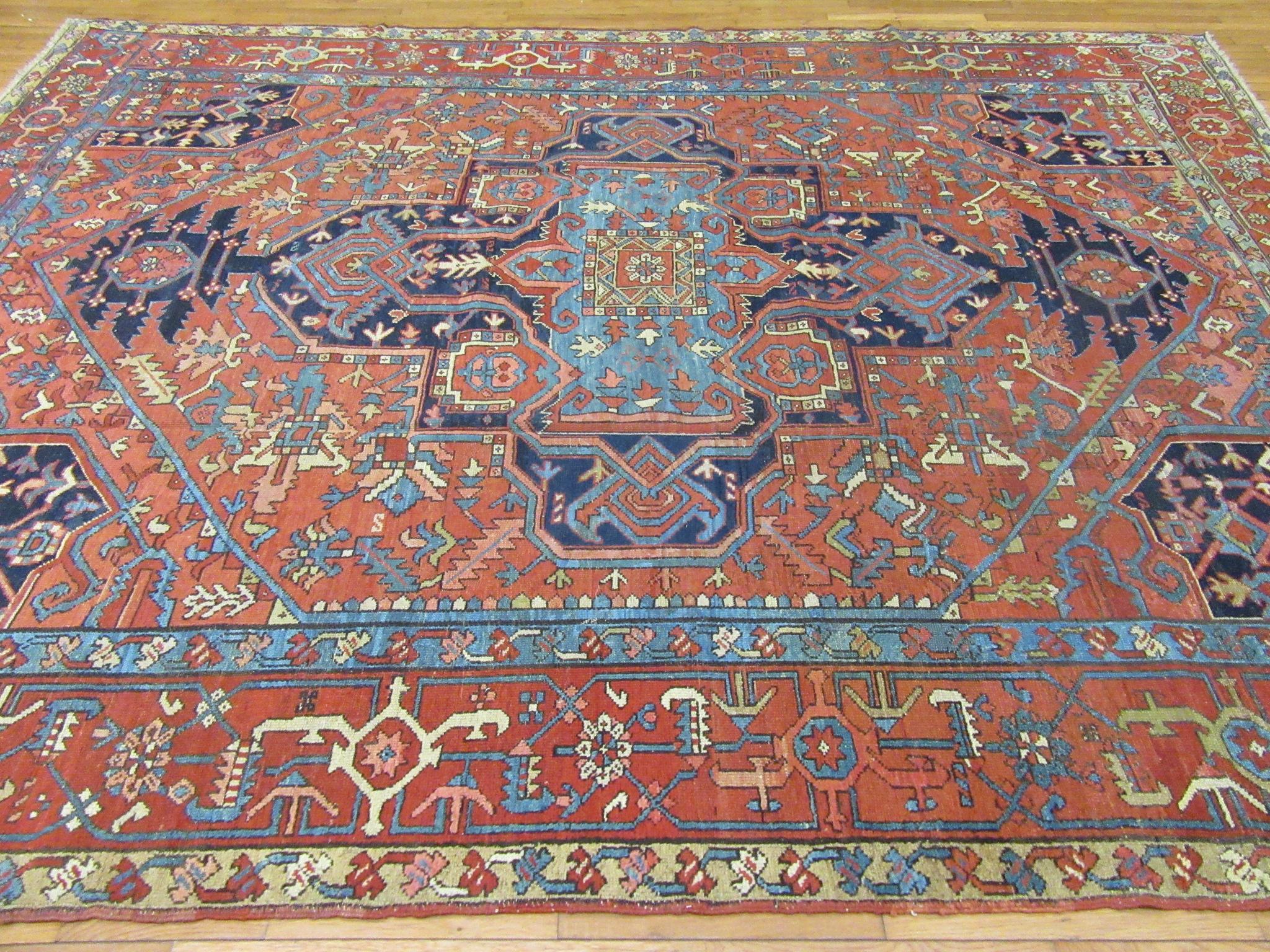 Antique Room Size Hand Knotted Wool Persian Serapi Rug For Sale 8