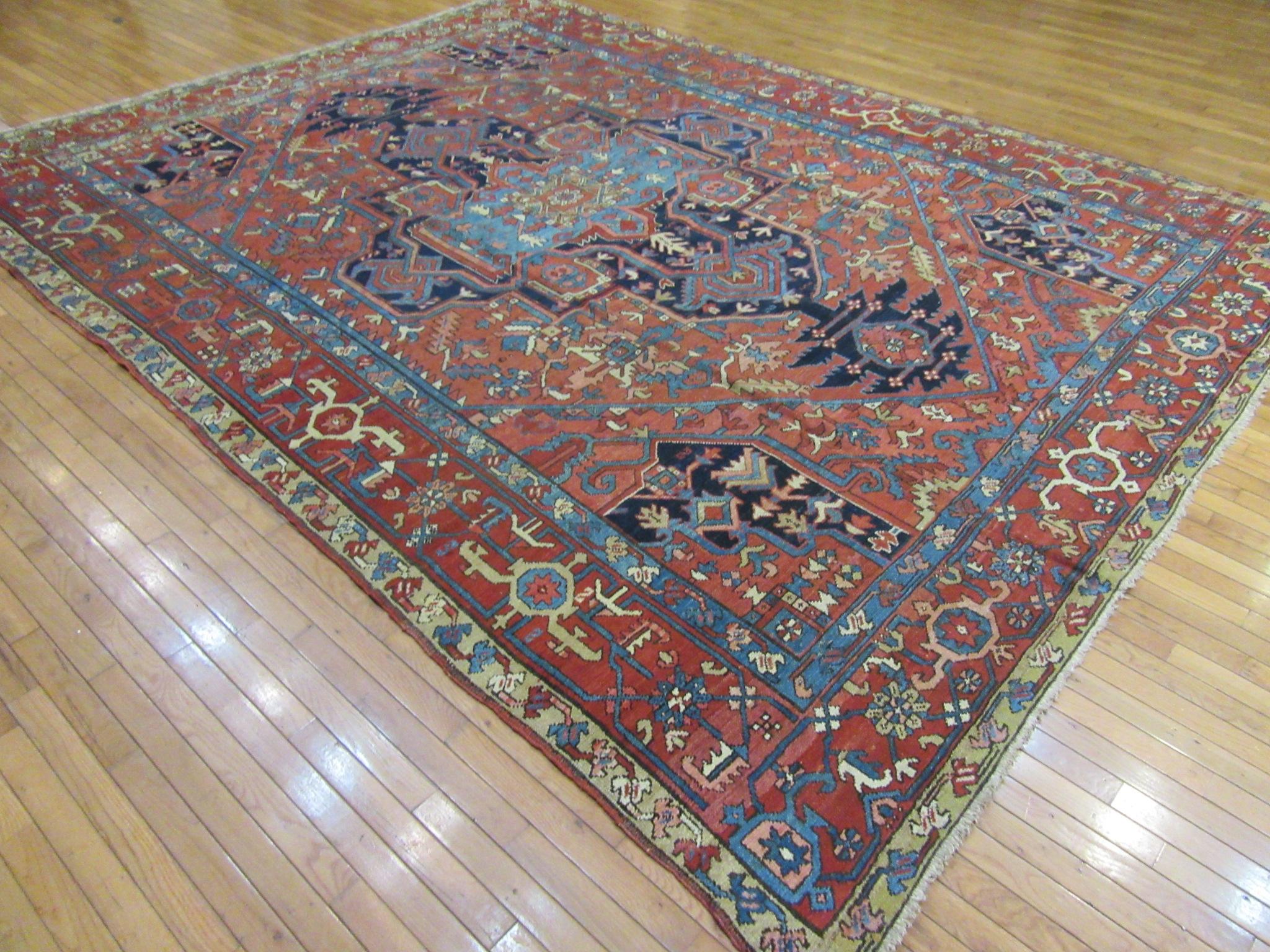 Antique Room Size Hand Knotted Wool Persian Serapi Rug For Sale 10